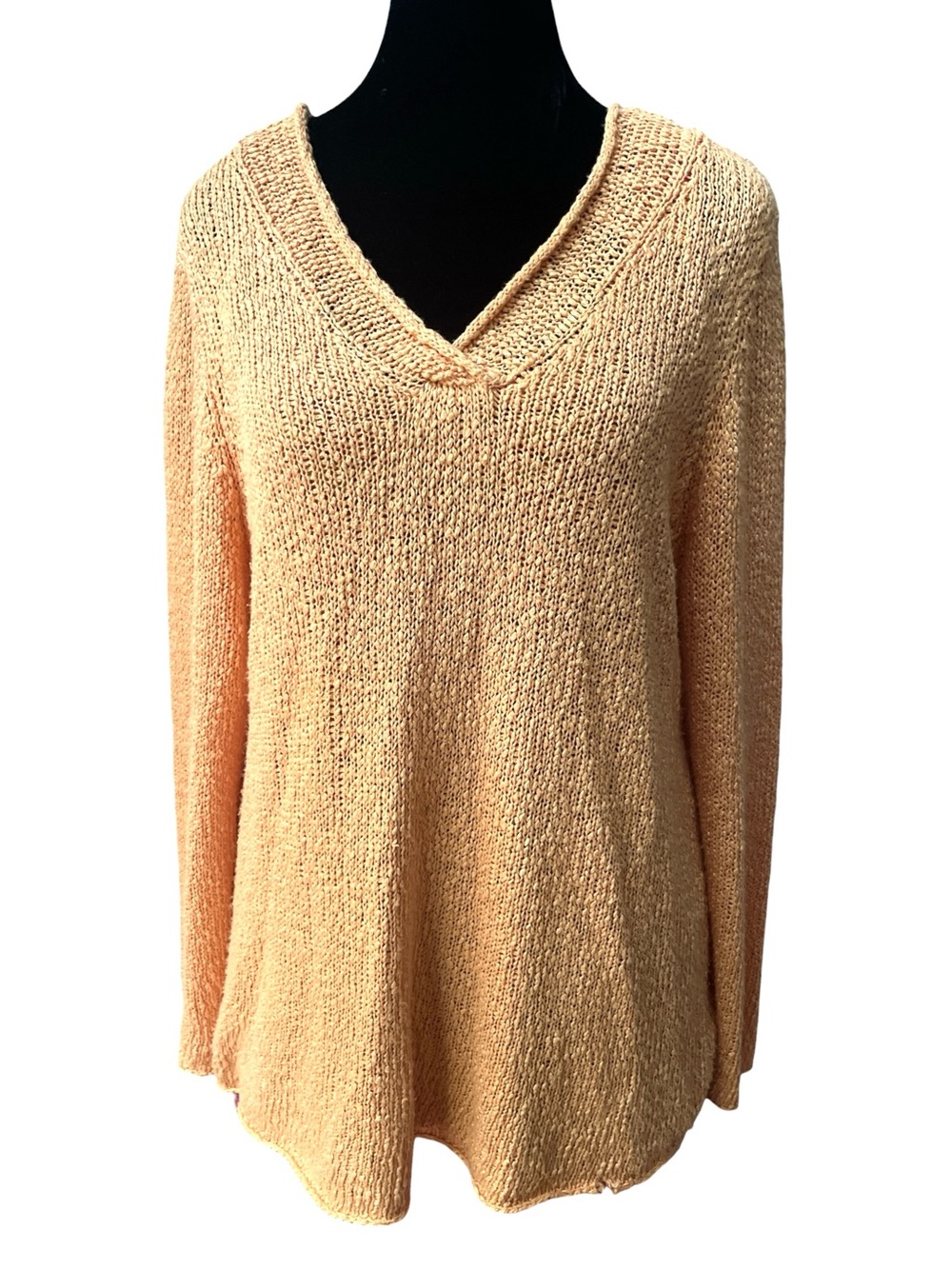 EILEEN FISHER Open Knit V Neck Sweater XL Lightweight Cotton Long Sleeve